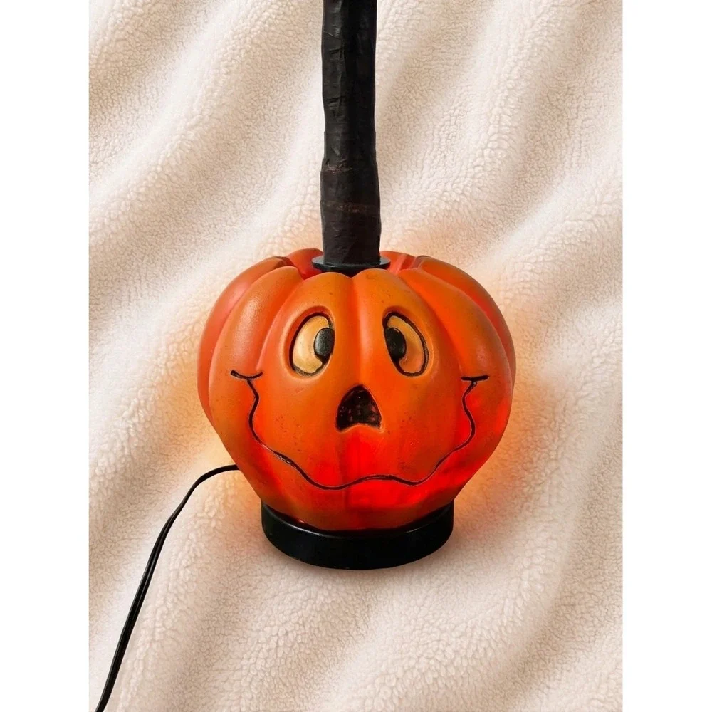 Vintage Halloween Fiber Optic Pumpkin Tree Light Up Tabletop Decor Works
